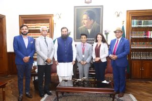 City Parliament Heidelberg Germany Member Waseem But, COTHM CEO Ahmad Shafiq, COTHM COO Zaheer Ahmad, F+U Educational Group Germany International Recruiting Head Jongen Tatjana Cathrine and former Lahore mayor Col. (r) Mubashir Javed with Punjab Governor Baleegh ur Rehman